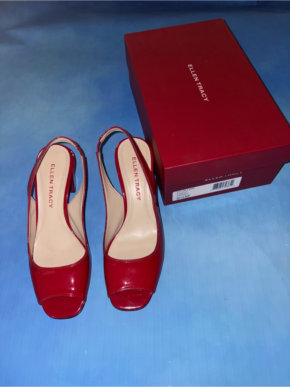Ellen Tracy Red Patent Slingback Peep Toe Pumps